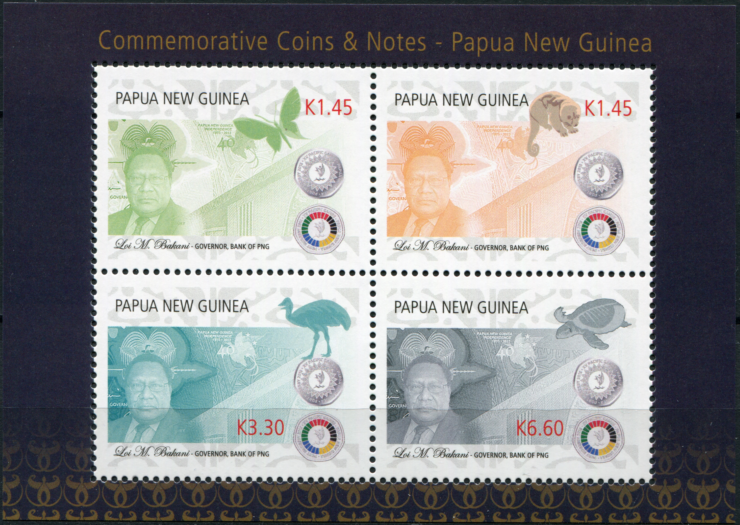 Papua New Guinea. 2016. Commemorative Coins and Notes PNG (MNH **) Miniature Sheet