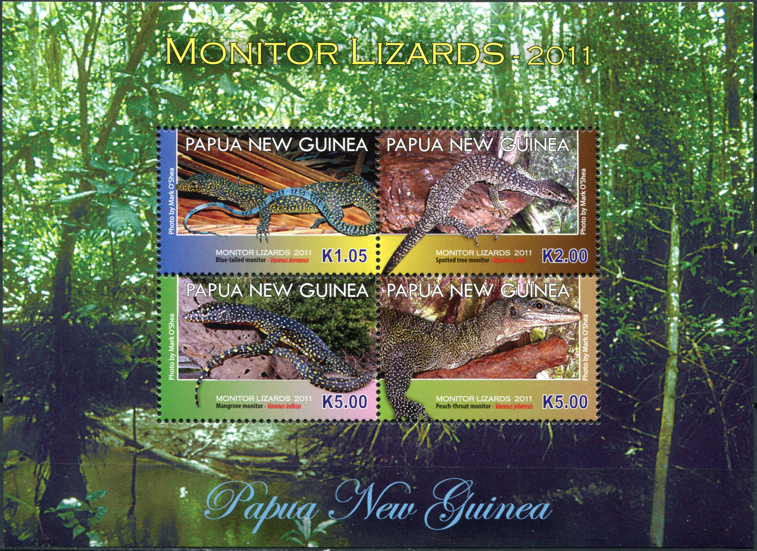Papua New Guinea. 2011. Monitor Lizards (MNH **) Miniature Sheet