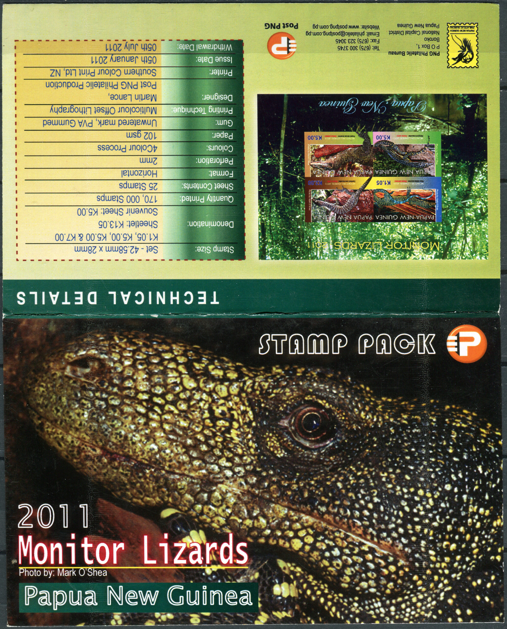 Papua New Guinea. 2011. Monitor Lizards 2011 (MNH **) StampPack