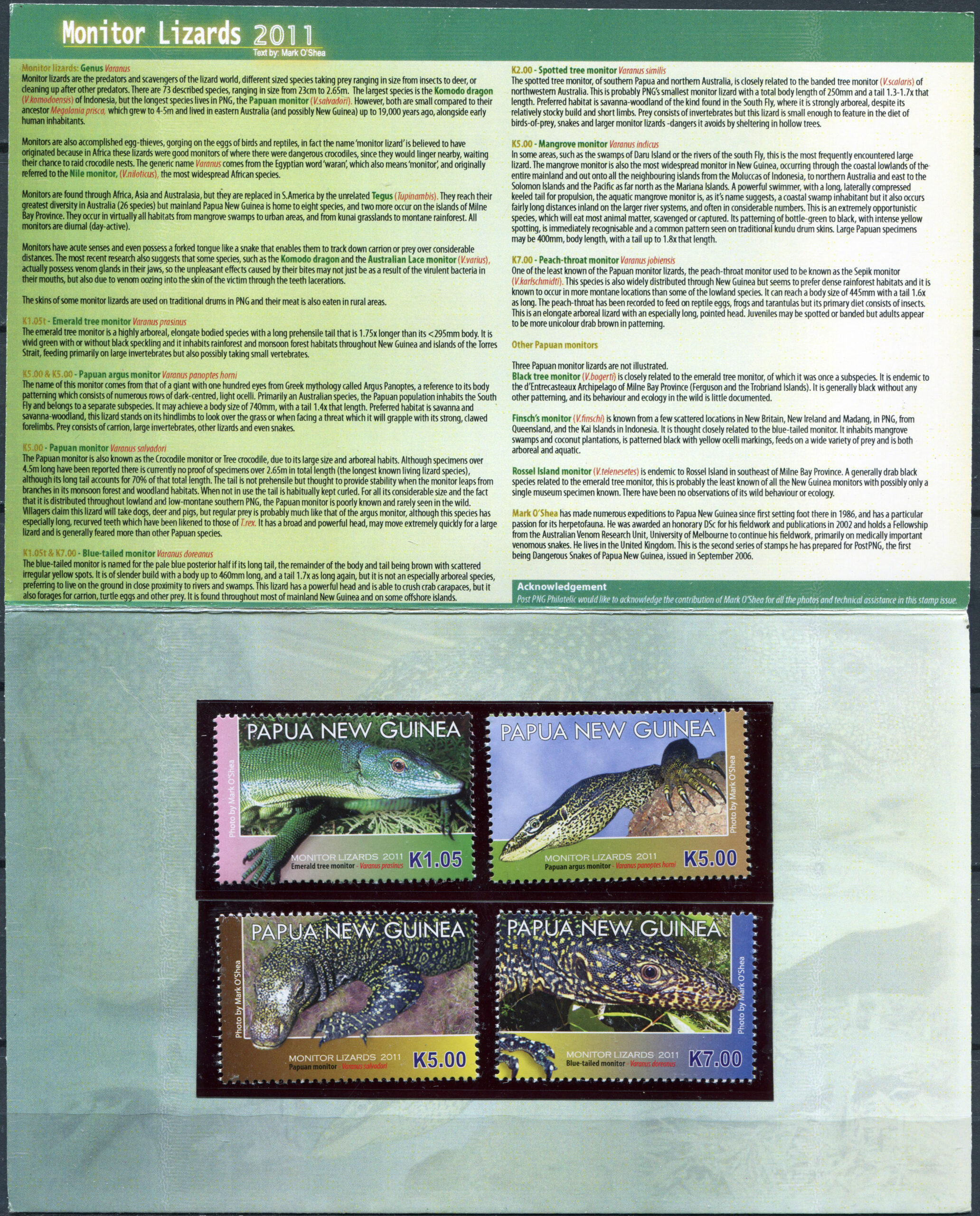 Papua New Guinea. 2011. Monitor Lizards 2011 (MNH **) StampPack
