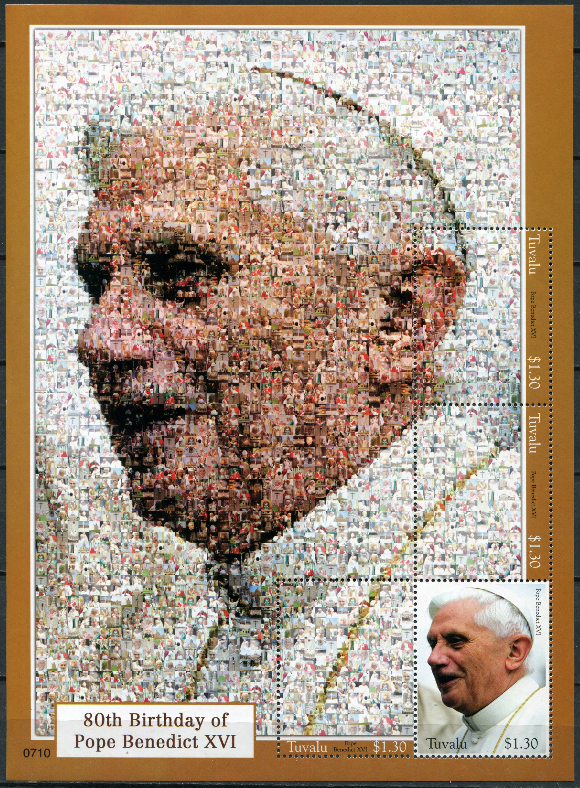 Tuvalu. 2007. The 80th Anniversary of the Birth of Pope Benedict XVI (MNH **) Miniature Sheet