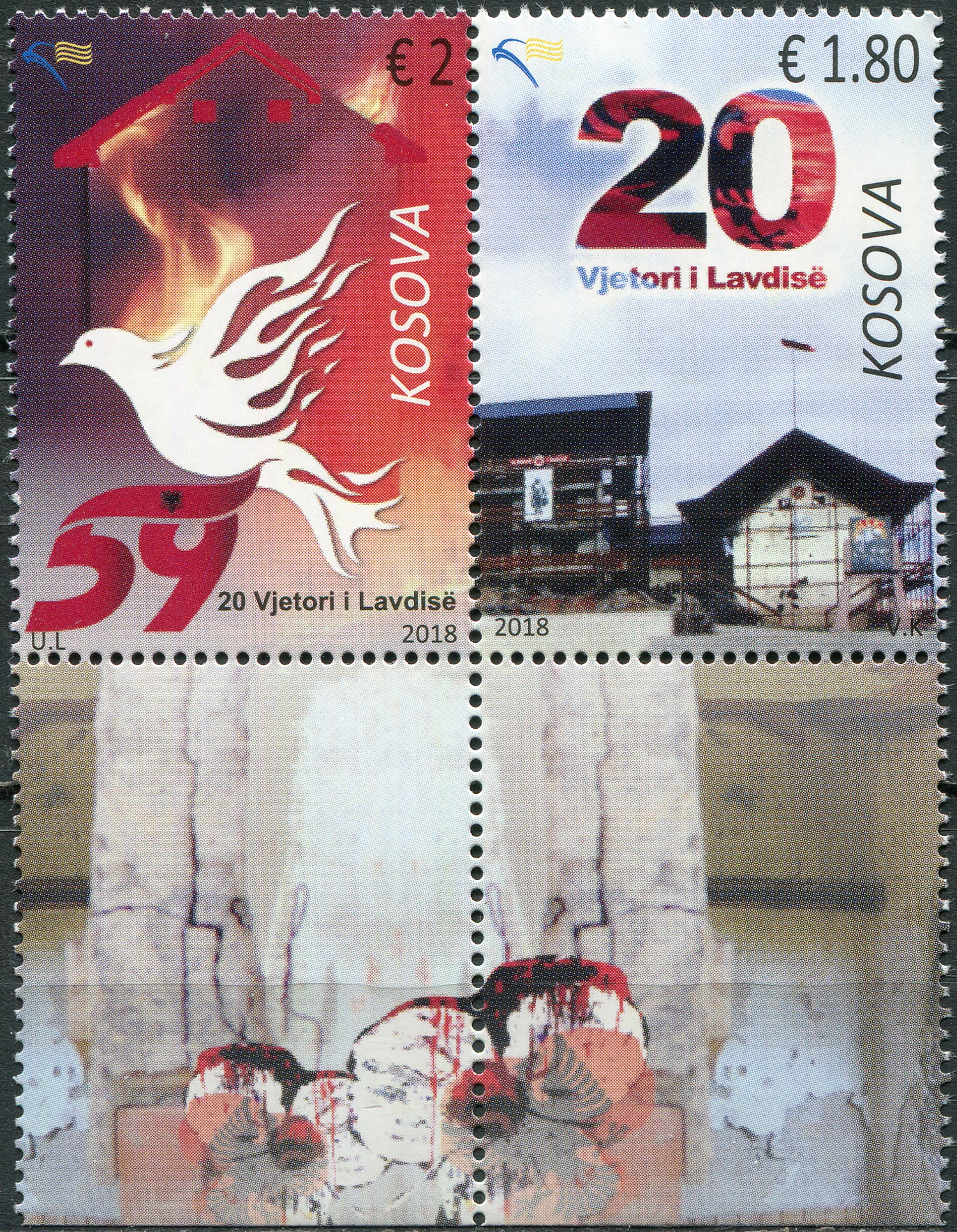Kosovo. 2018. 20th Anniversary of the Kosovo War of Independence (MNH **) Block of 2 stamps and 2 la
