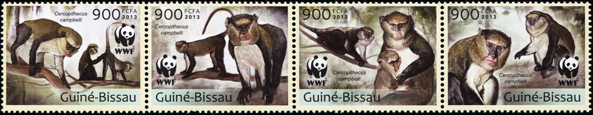 Guinea-Bissau. 2013. Campbell's Monkey (MNH **) Block of 4 stamps
