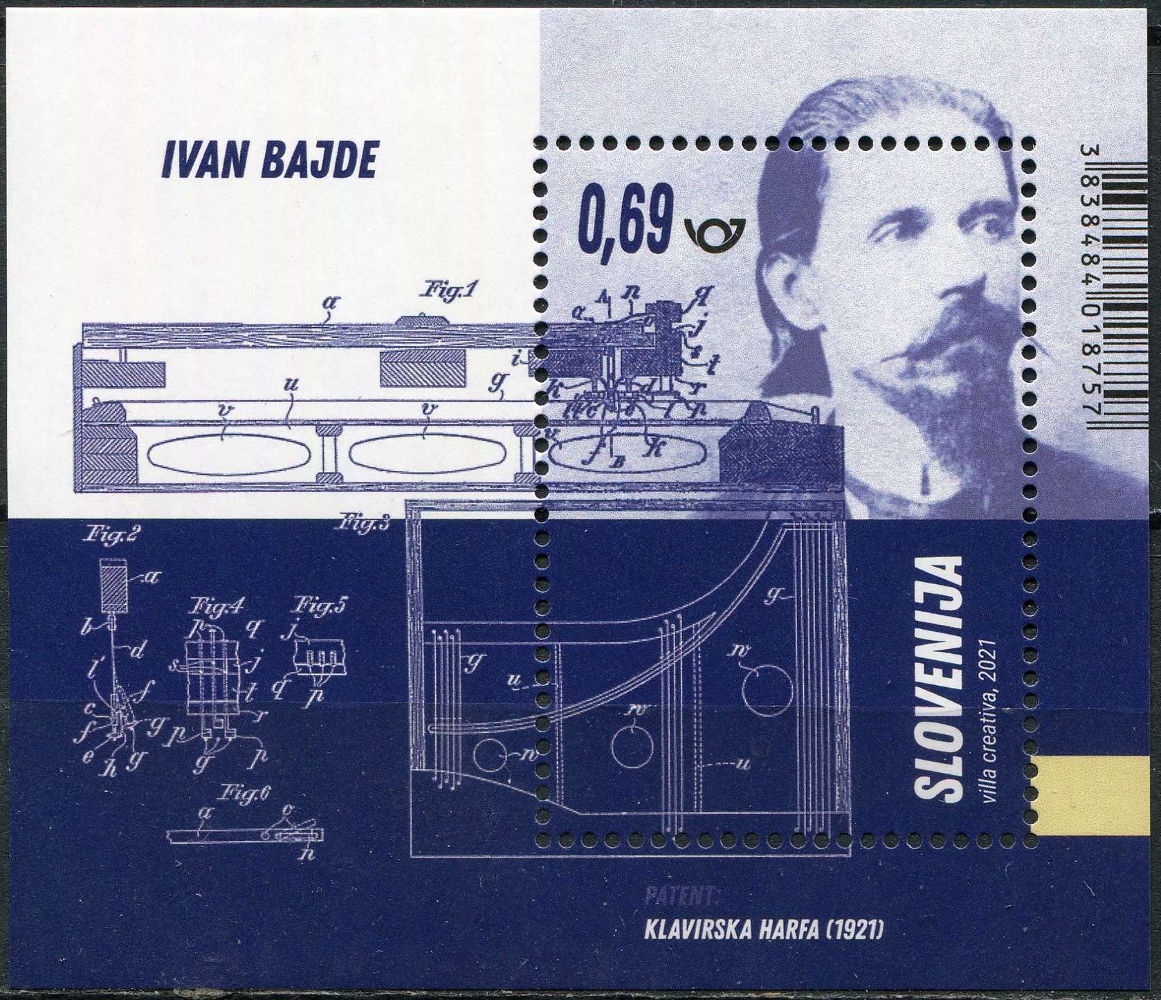 Slovenia. 2021. Ivan Bajde (1855-1920), inventor of the piano harp (MNH **) Souvenir Sheet