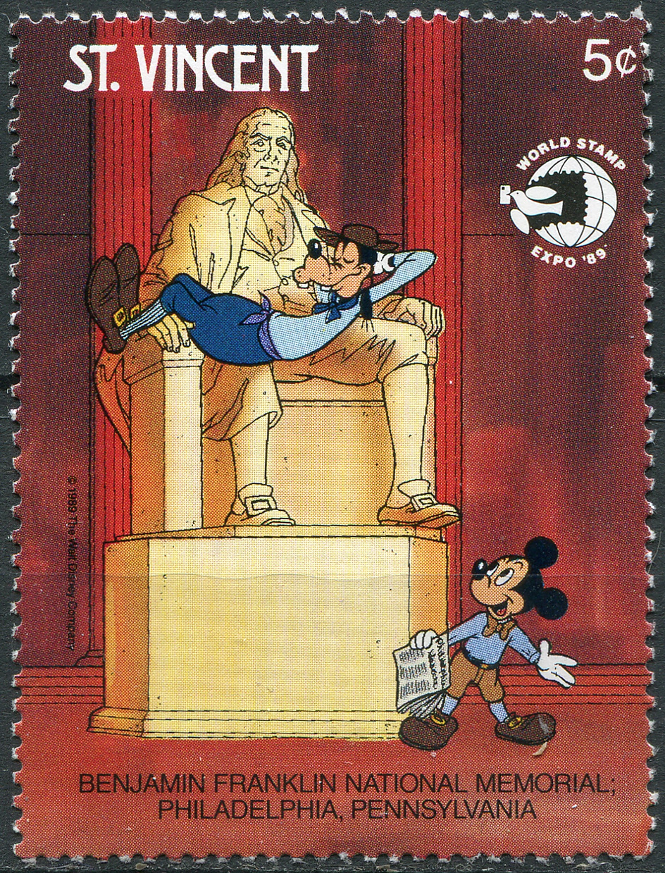 Saint Vincent. 1989. Disney Characters. Benjamin Franklin National Memorial, Philadelphia (MNH **) S