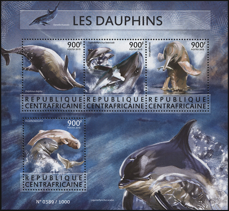 Central African Republic. 2015. Dolphins (MNH **) Miniature Sheet