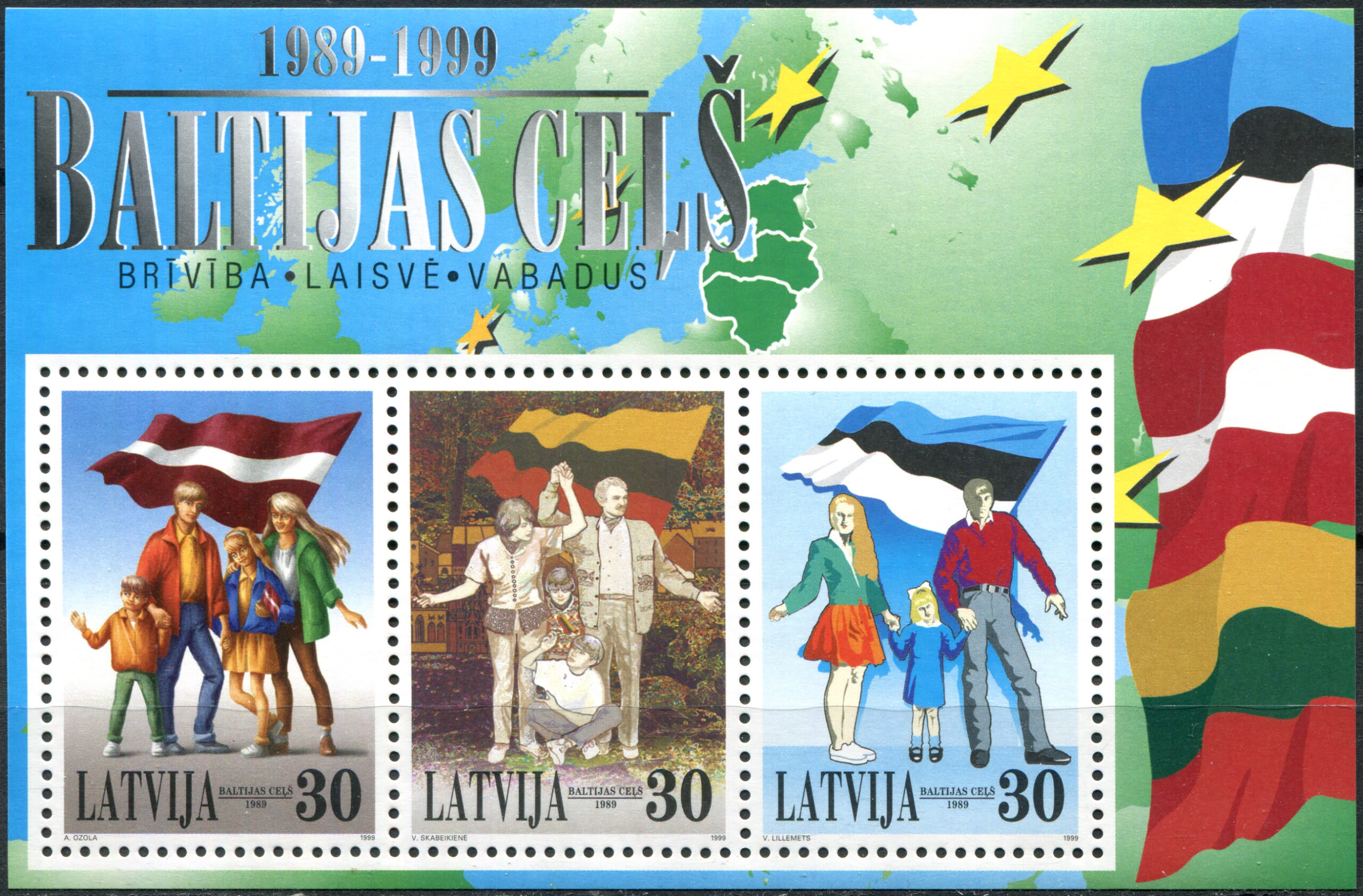 Latvia. 1999. 10th Anniversary of Baltic Chain (MNH **) Souvenir Sheet