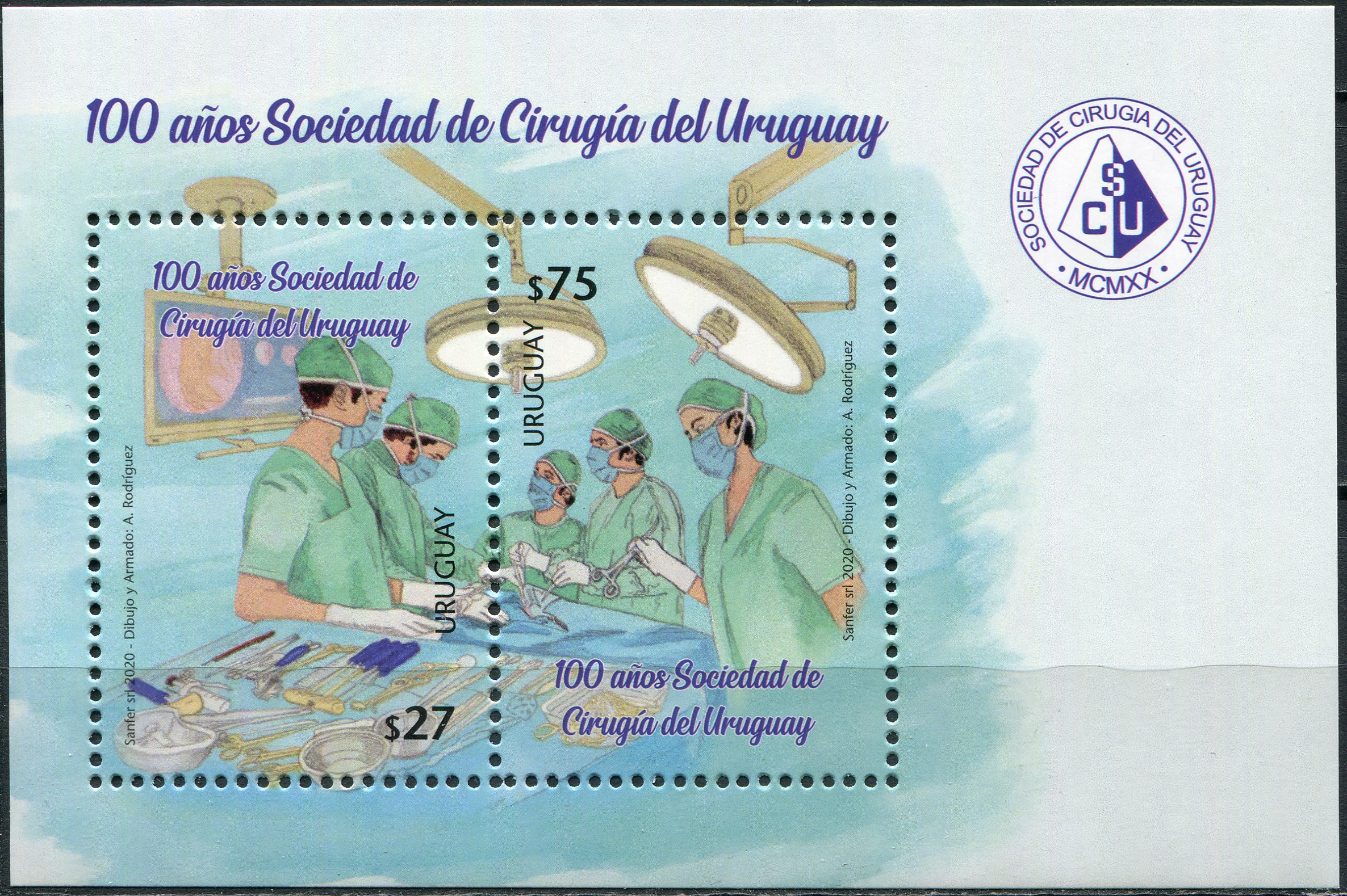 Uruguay. 2020. 100th Anniversary of Uruguayan Society of Surgery (MNH **) Souvenir Sheet