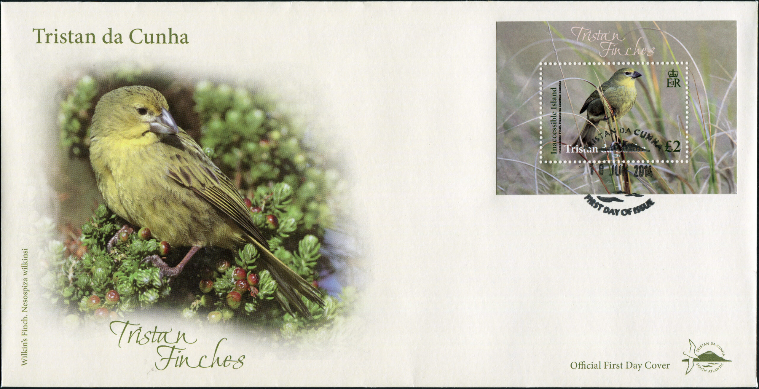 Tristan Da Cunha. 2014. Finches (Mint) First Day Cover