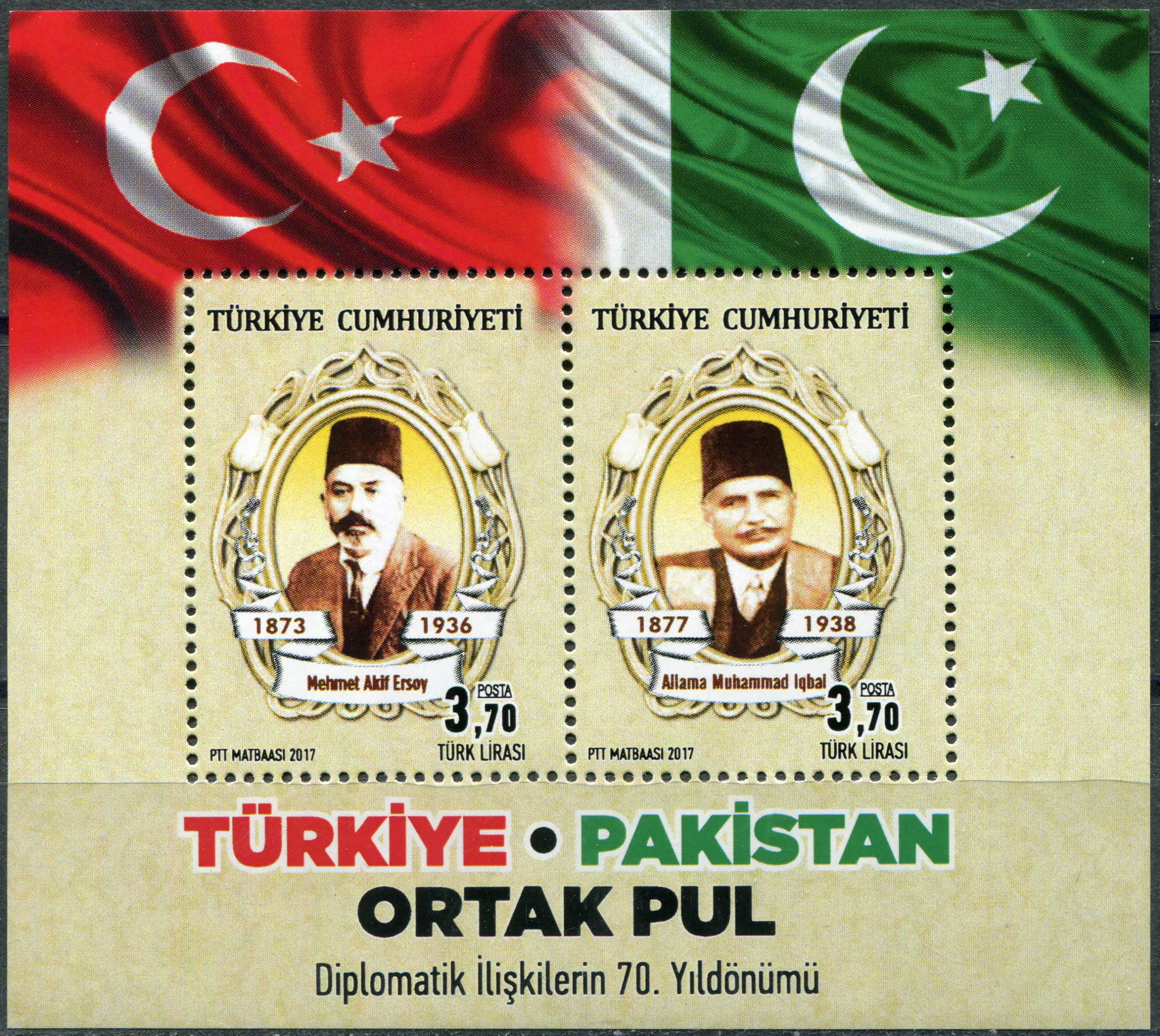 Turkey. 2017. 70th Anniversary of Diplomatic Relations with Pakistan (MNH **) Souvenir Sheet