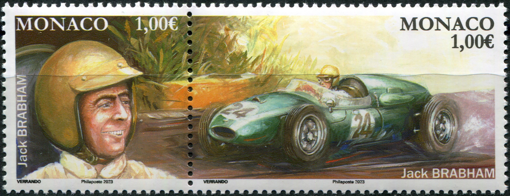 Monaco. 2023. Legendary F1 drivers. Jack Brabham (MNH **) Block of 2 stamps