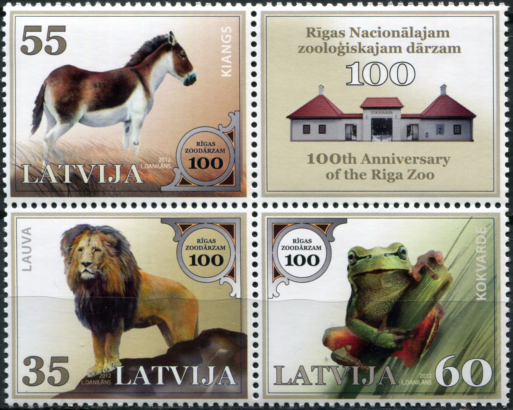 Latvia. 2012. Centenary of the Riga Zoo (MNH **) Block of 3 stamps and 1 label