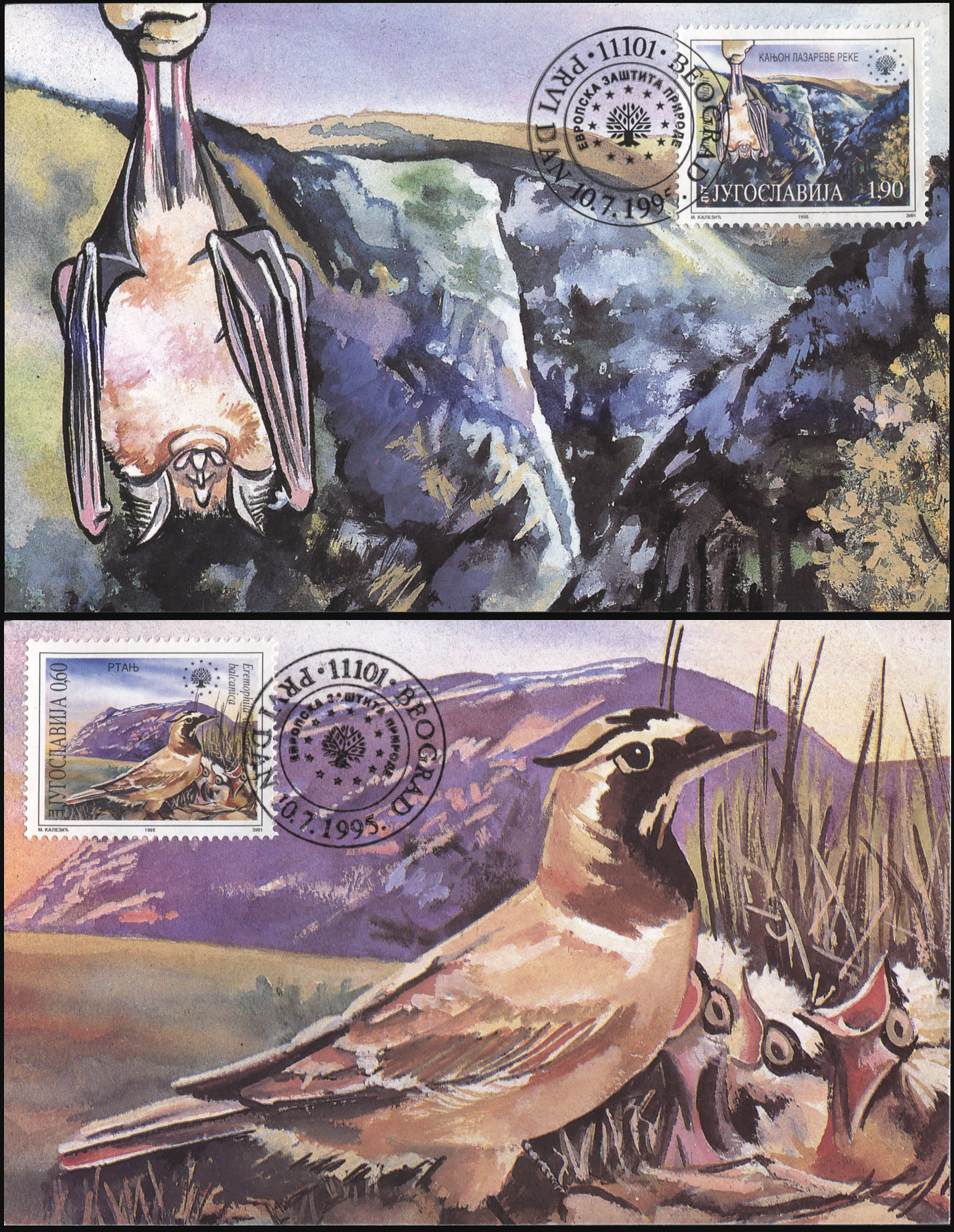 Yugoslavia. 1995. Nature protection in Europe (Maxi Cards Set, Mint)