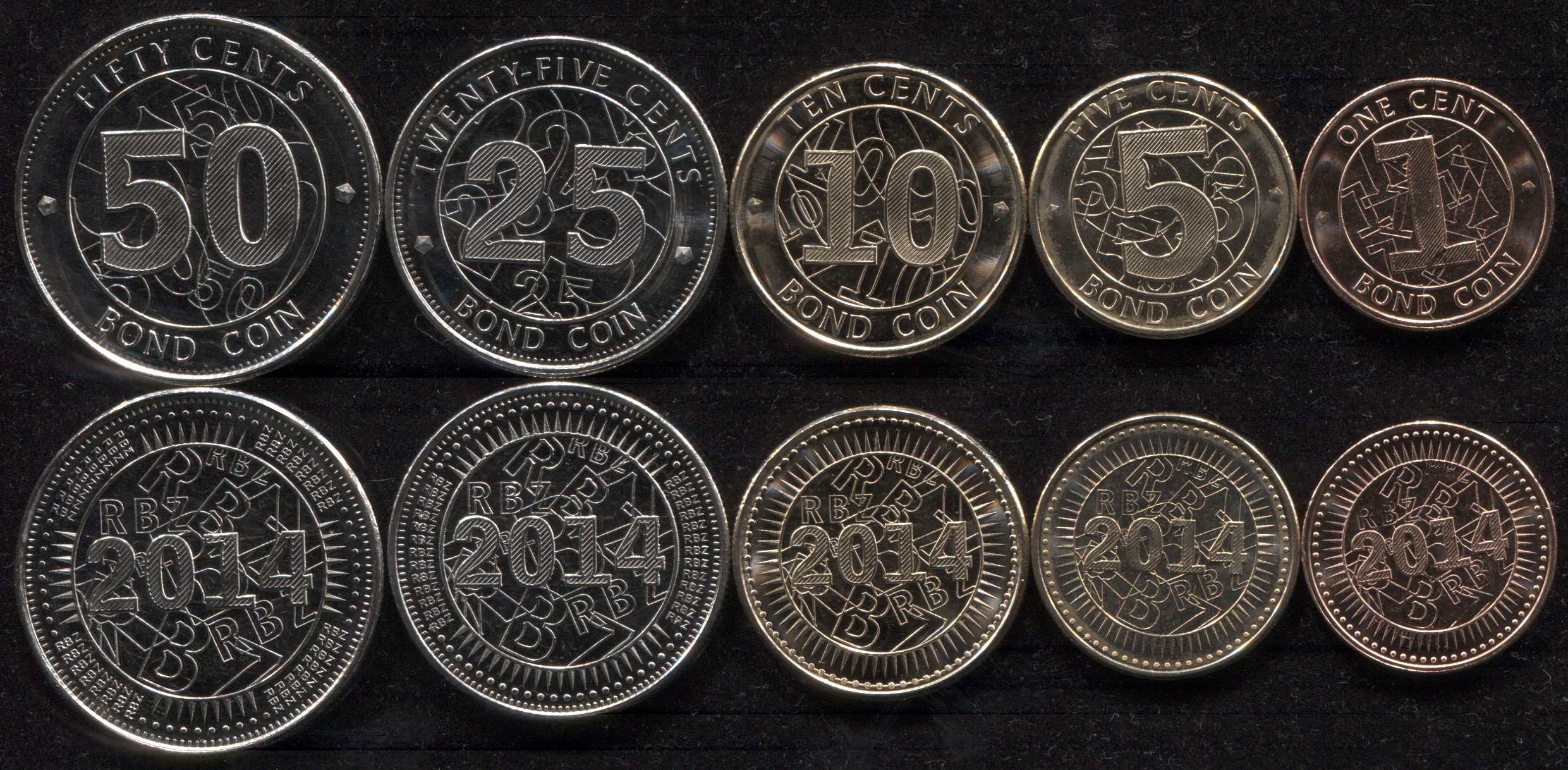 Zimbabwe. Coins set #6 (5 coins. aUnc-Unc) 2014