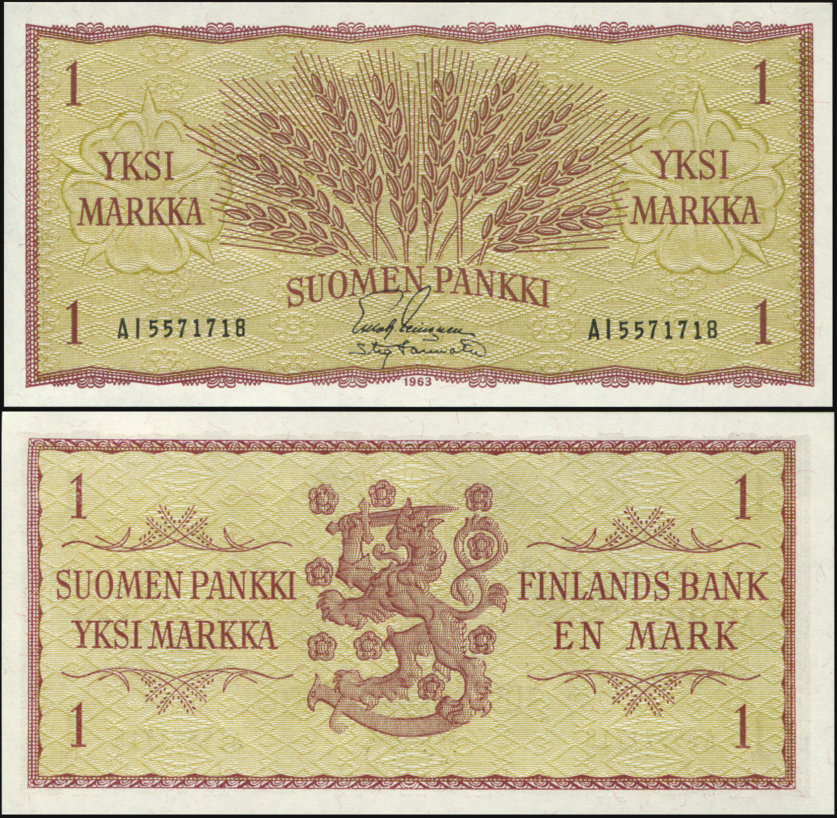 Finland. Banknote 1 markkaa. 1963. Unc. Paper. Кат# P.98a [sign 4]