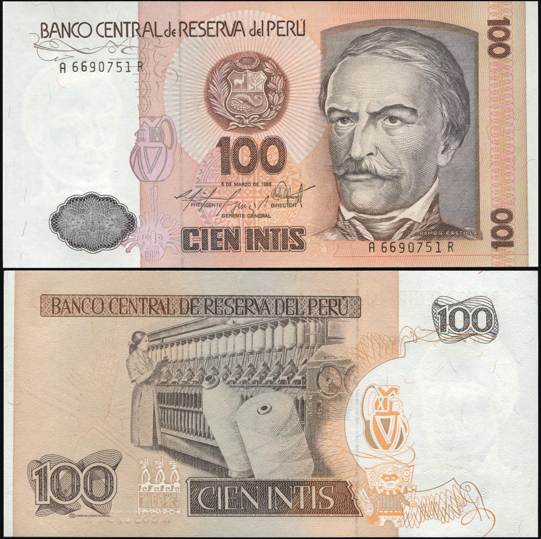 Peru. Banknote 100 intis. 1986. Unc. Paper. Кат# P.132b