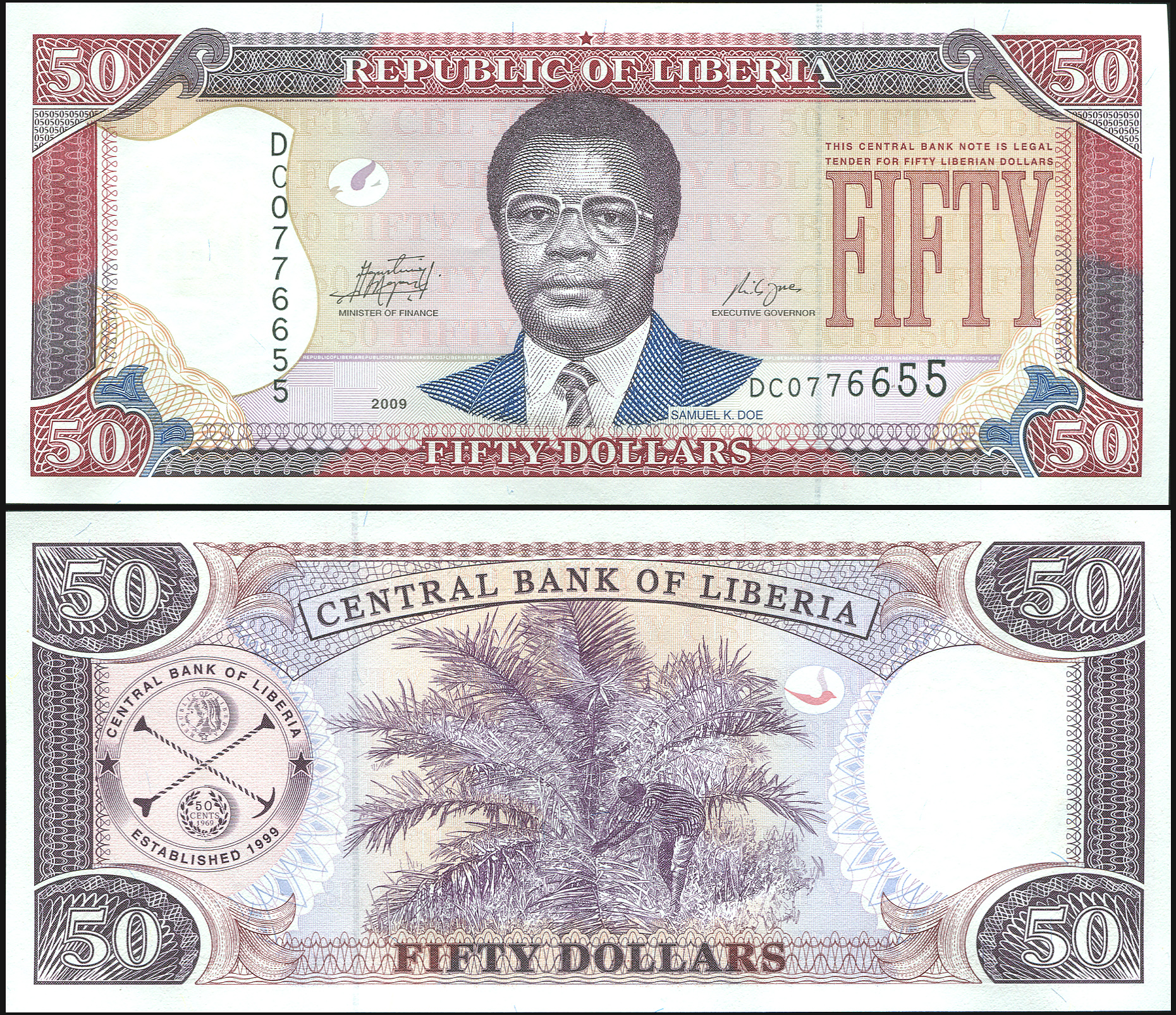 Liberia. Banknote 50 dollars. 2009. Unc. Paper. Cat# P.29d