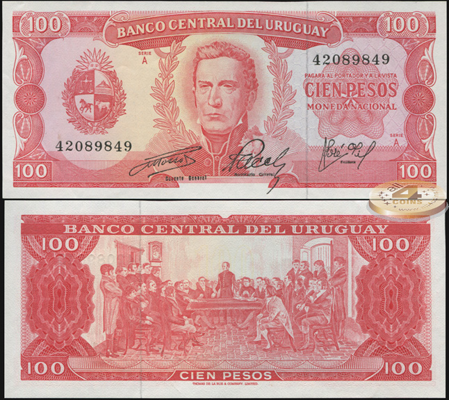 Uruguay. Banknote 100 pesos. ND (1974). Unc. Paper. Cat# P.47h