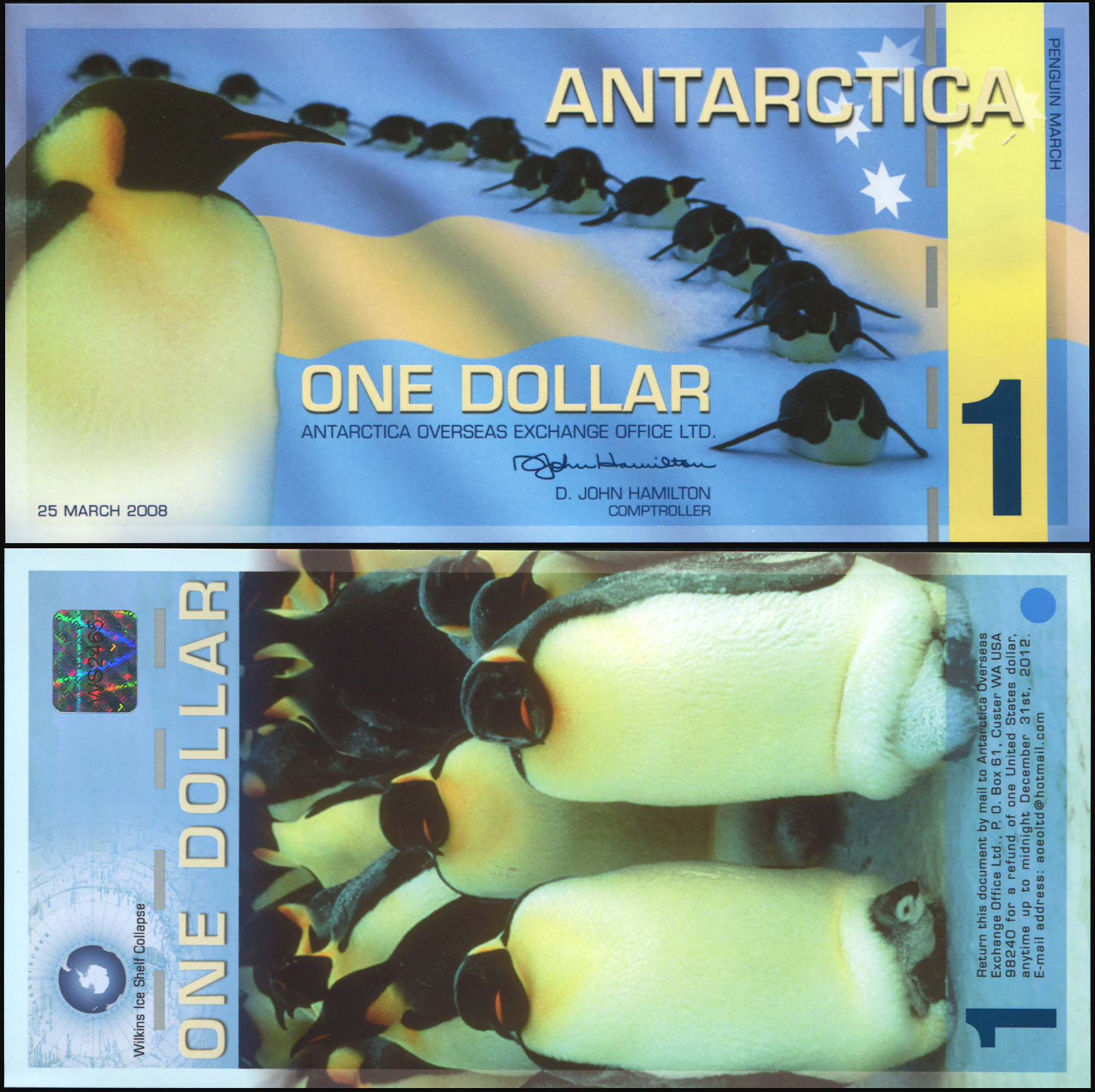 Antarctica. Banknote 1 dollar. 2008. Unc. Polymer. Cat# P.NL
