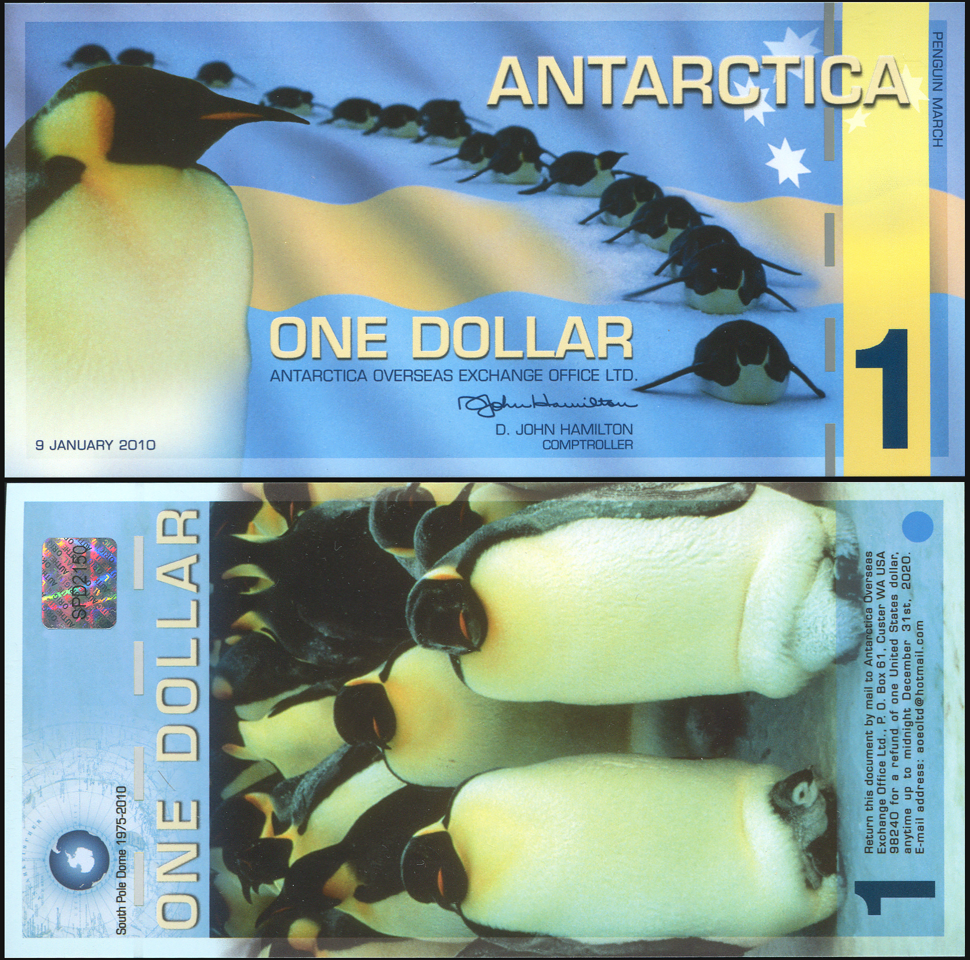 Antarctica. Banknote 1 dollar. 2010. Unc. Polymer. Cat# P.NL